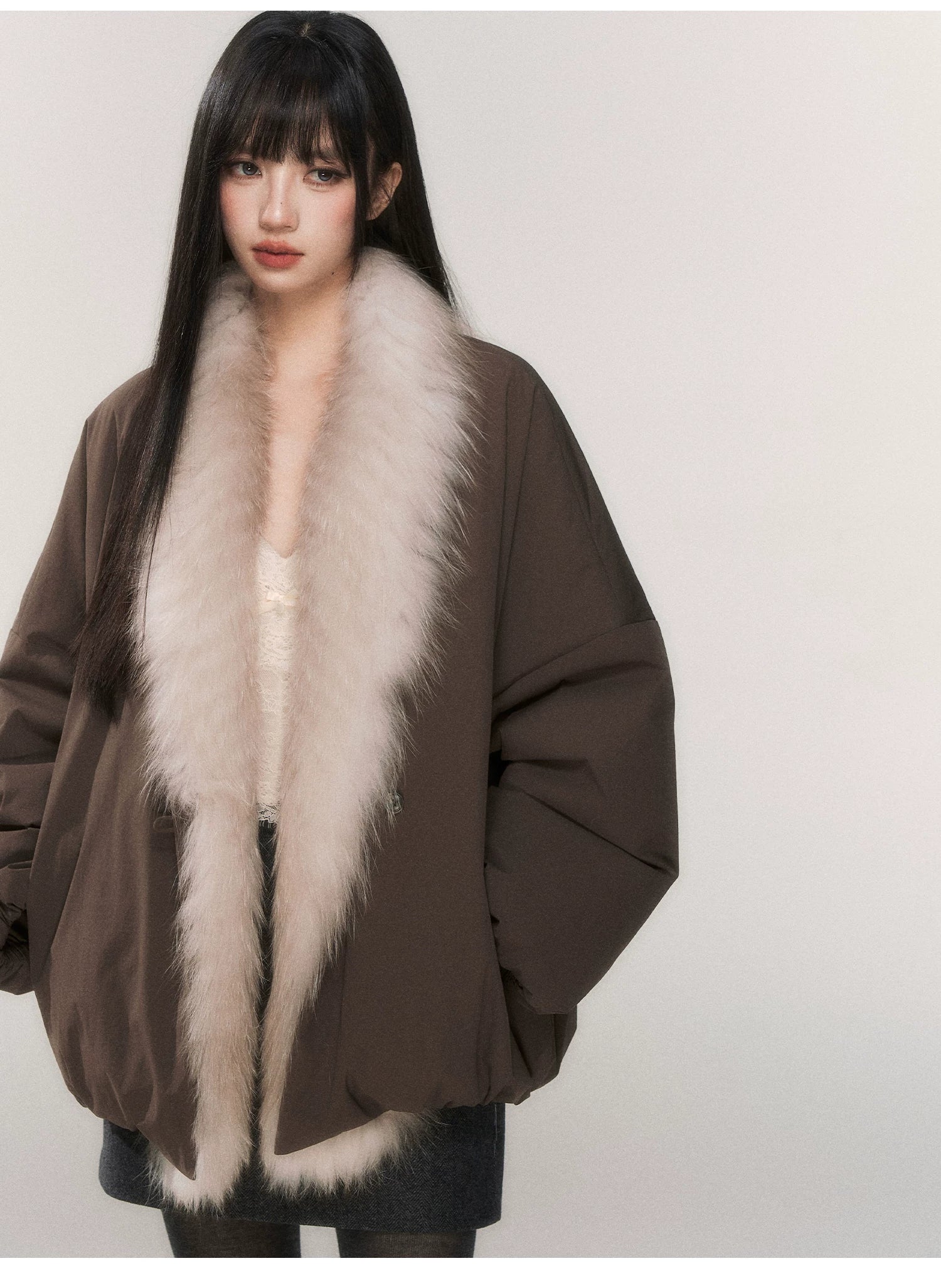 Mocha Snowdrift Faux Fur Collar Parka
