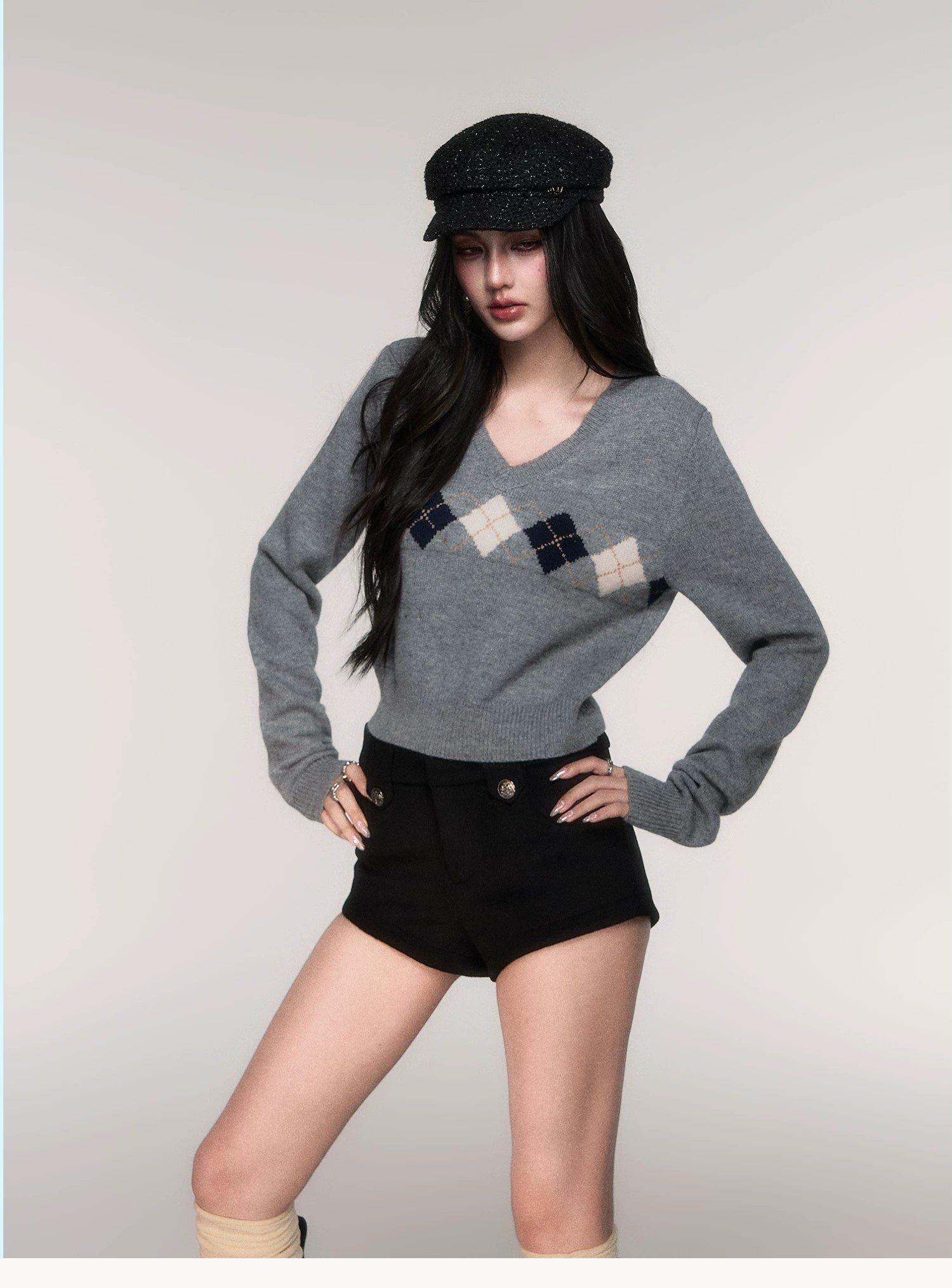 Argyle Muse Cropped Knit Sweater