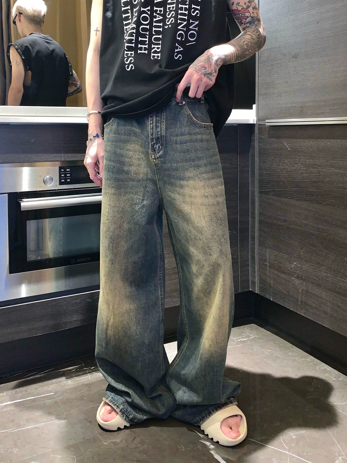 Straight-Wide-Leg Wash Jeans