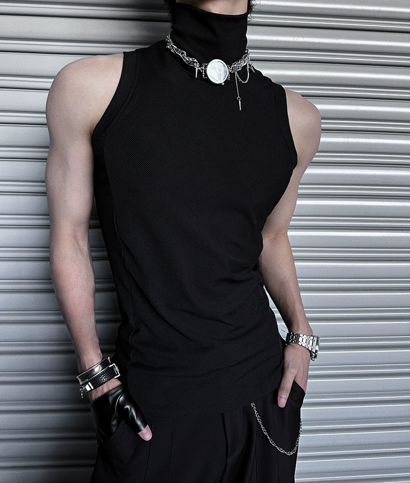 Black Sleeveless High Neck Tank Top