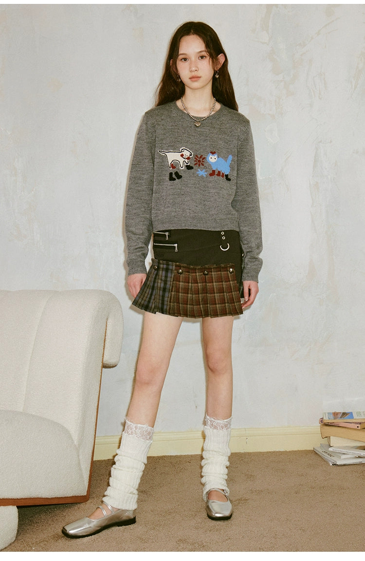 Playful Animal Embroidered Knit Sweater