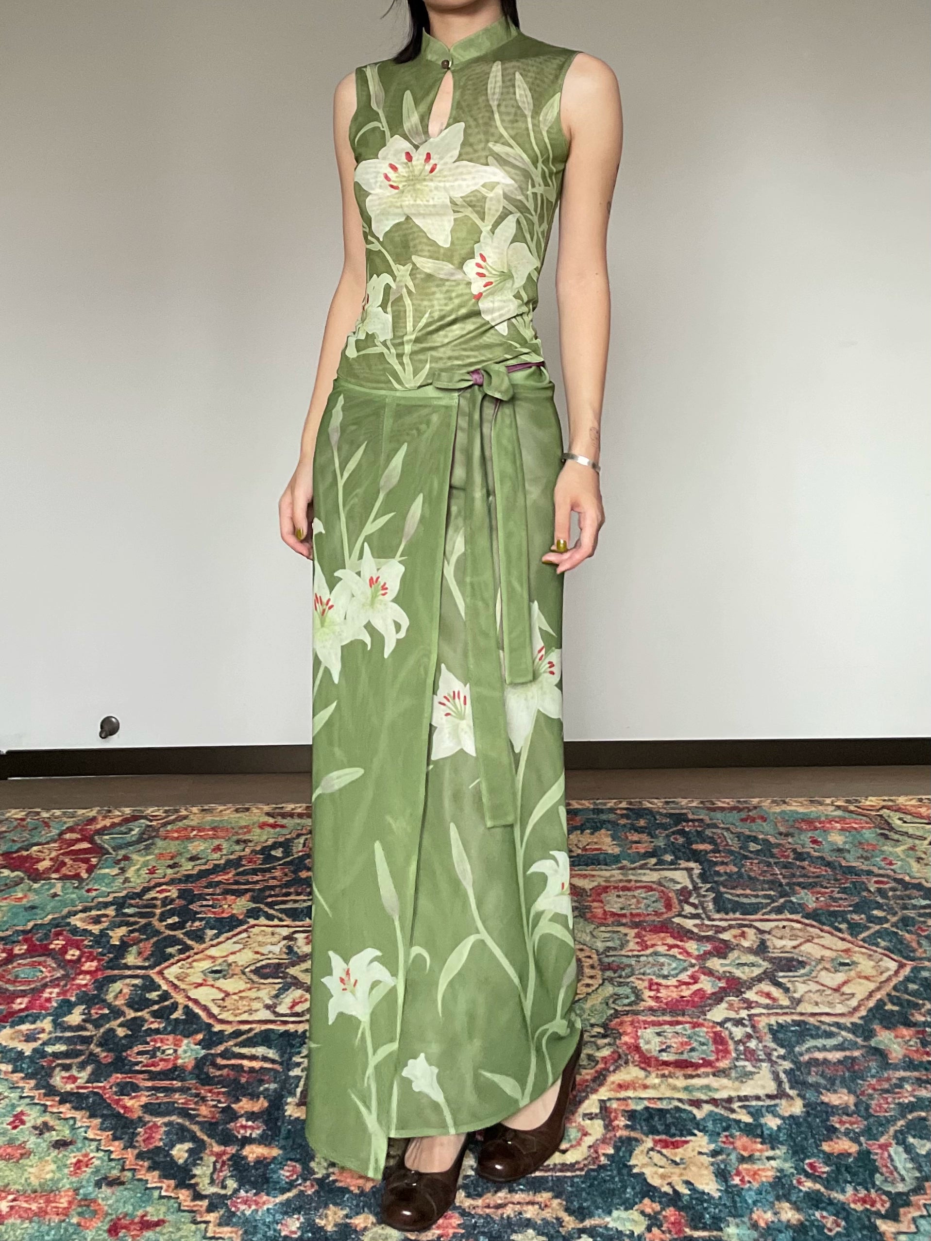 Oriental Lily Print Cheongsam Top