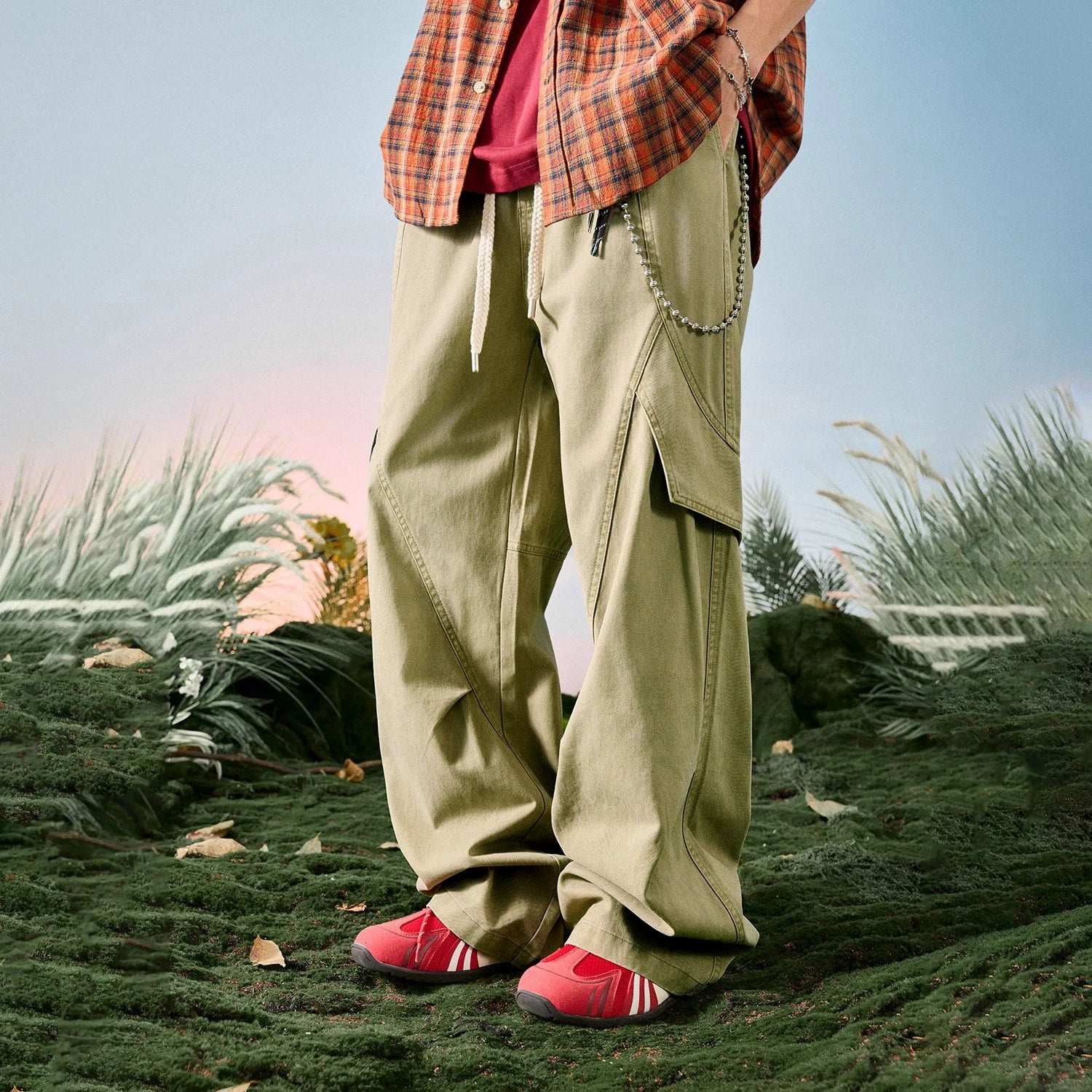 Origami Panel Relaxed Wide Leg Pants