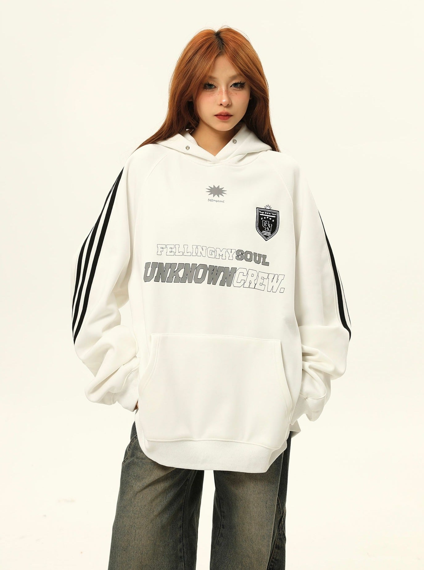 운동 스타일 그래픽 후드 재킷