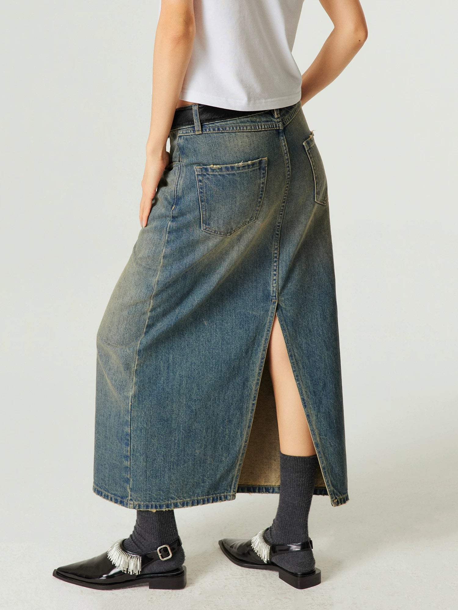 Stonefade Denim Midi Skirt