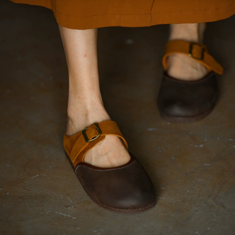 Two-Tone Leather Mary Jane Flats