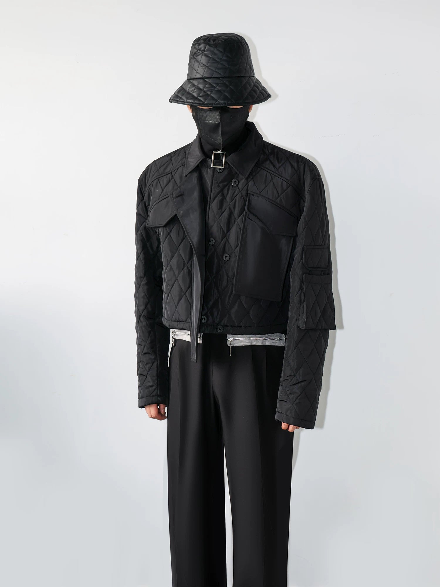 Midnight Grid Quilted Utility Crop Jacket