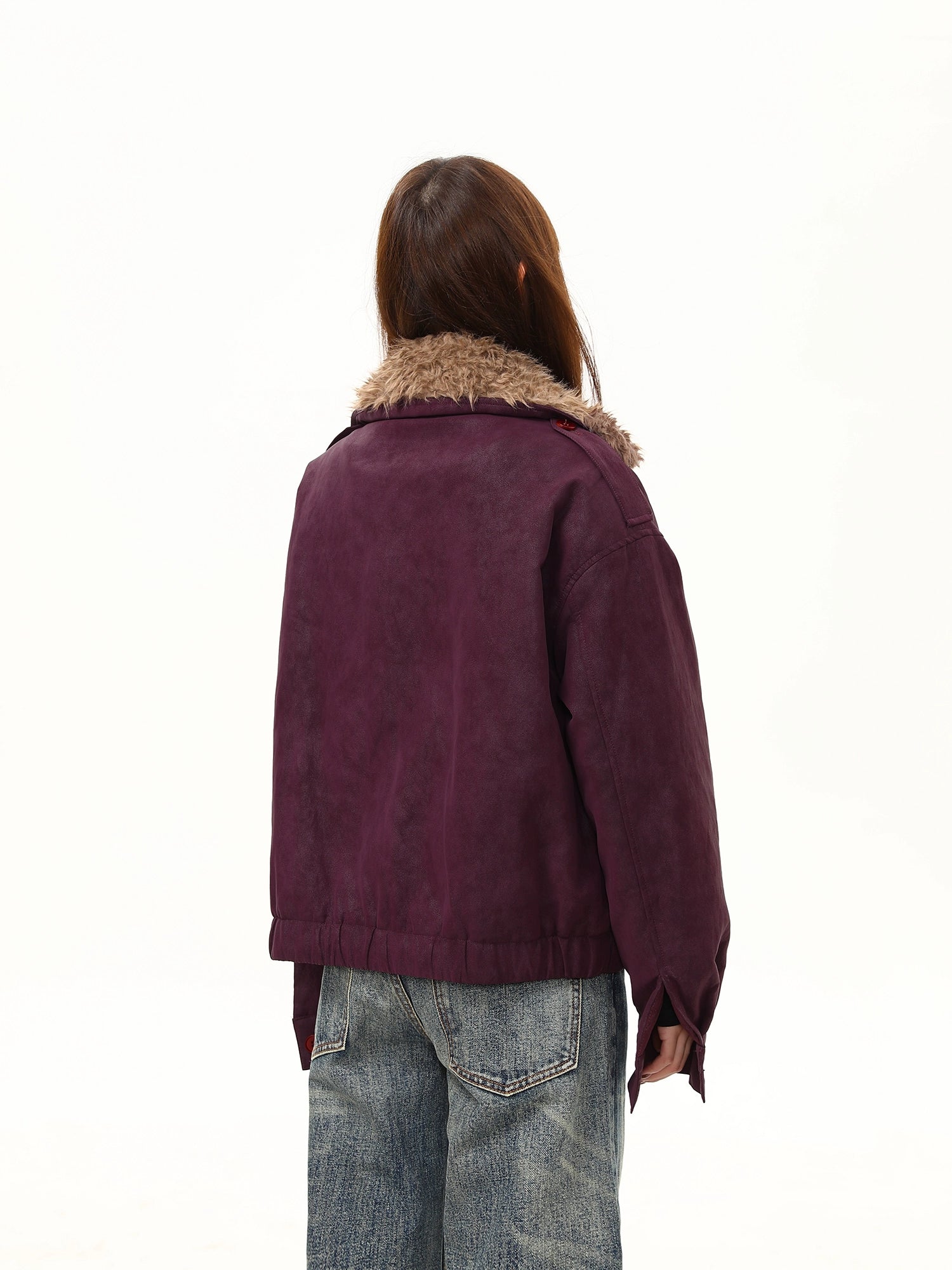 Plum Frost Faux Fur Collar Jacket
