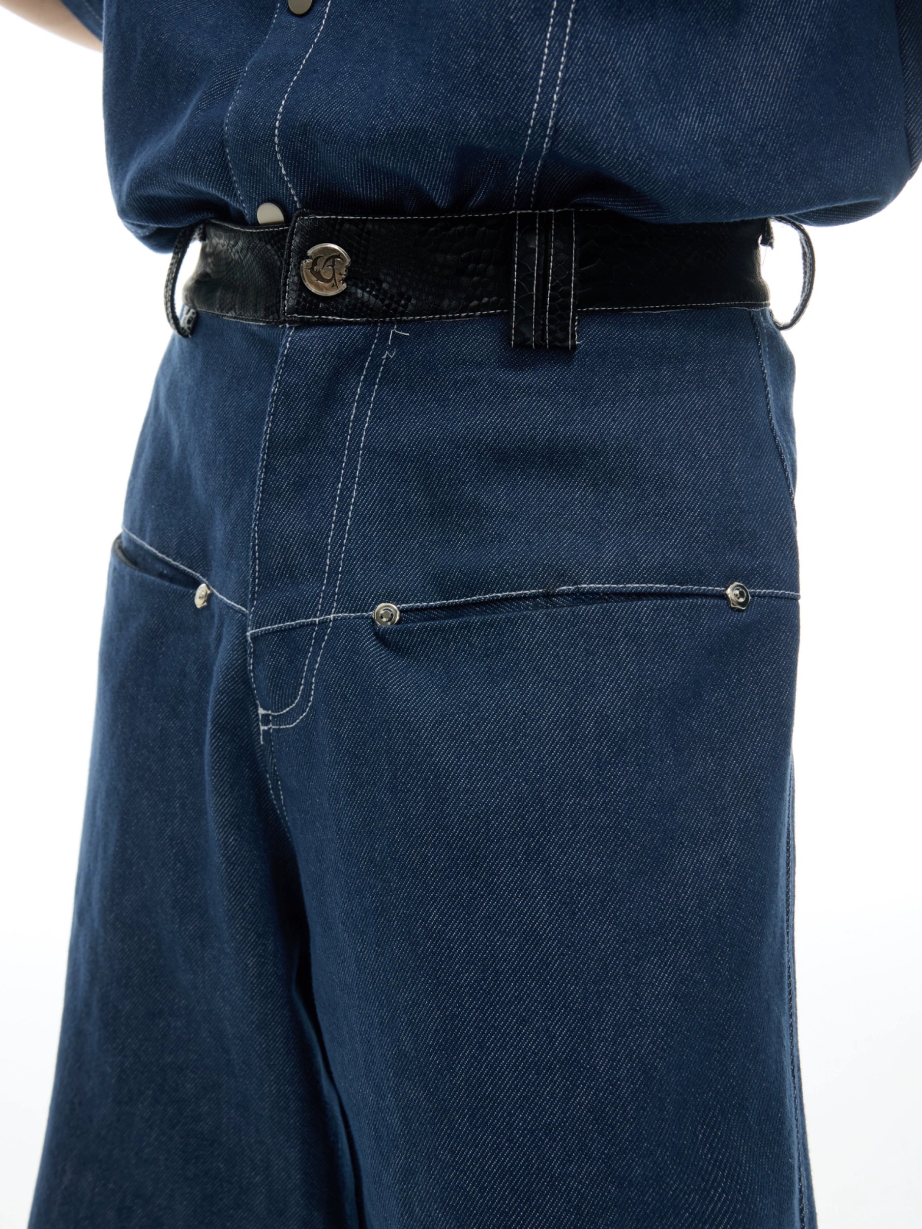 Wide Leg Denim Jumpsuit Boilersuit