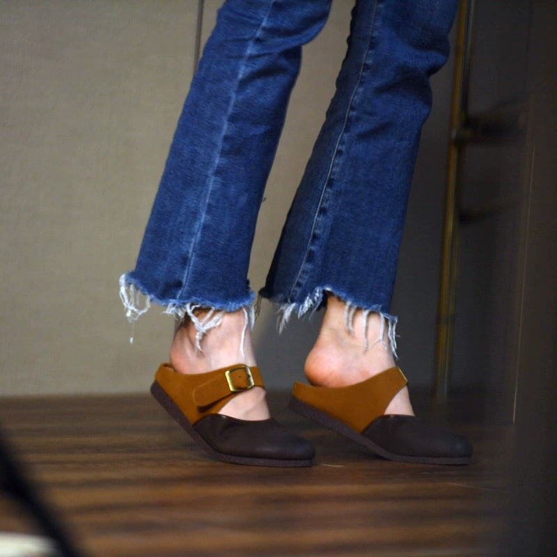 Two-Tone Leather Mary Jane Flats