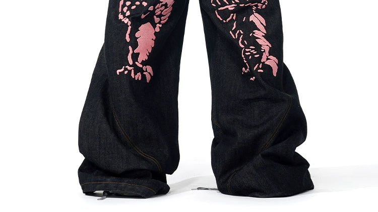 Black Pink Wide Leg Graphic Pants