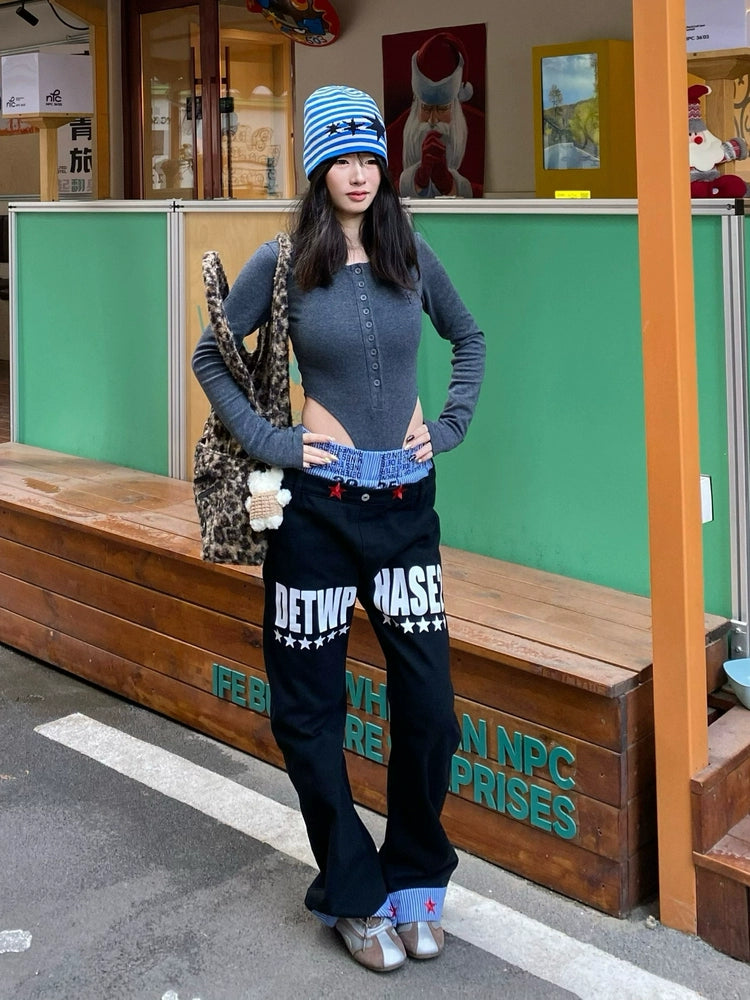 Star Cuff Wide Jeans by DETW | Chiclara