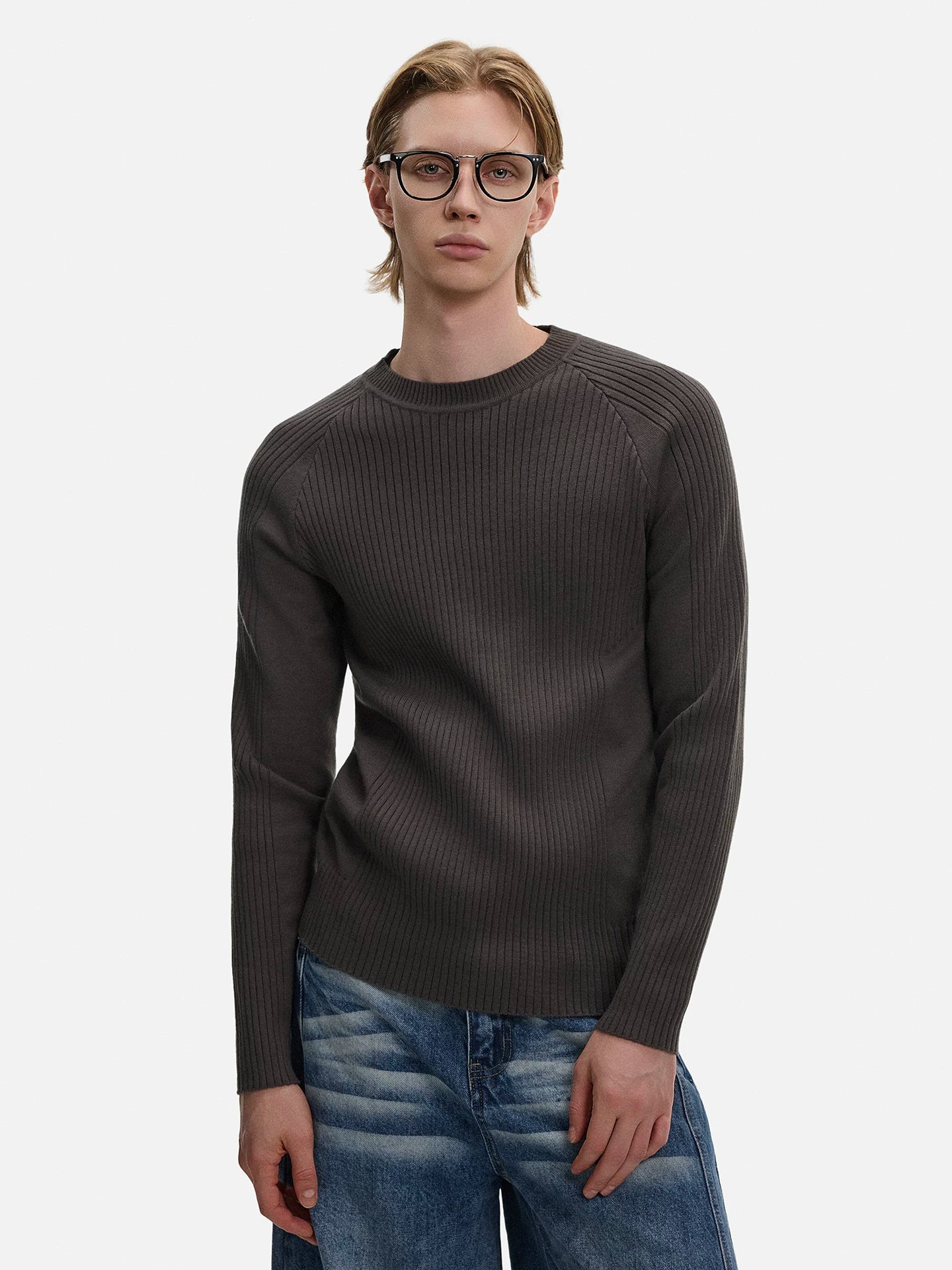 Midnight Ribbed Knit Sweater