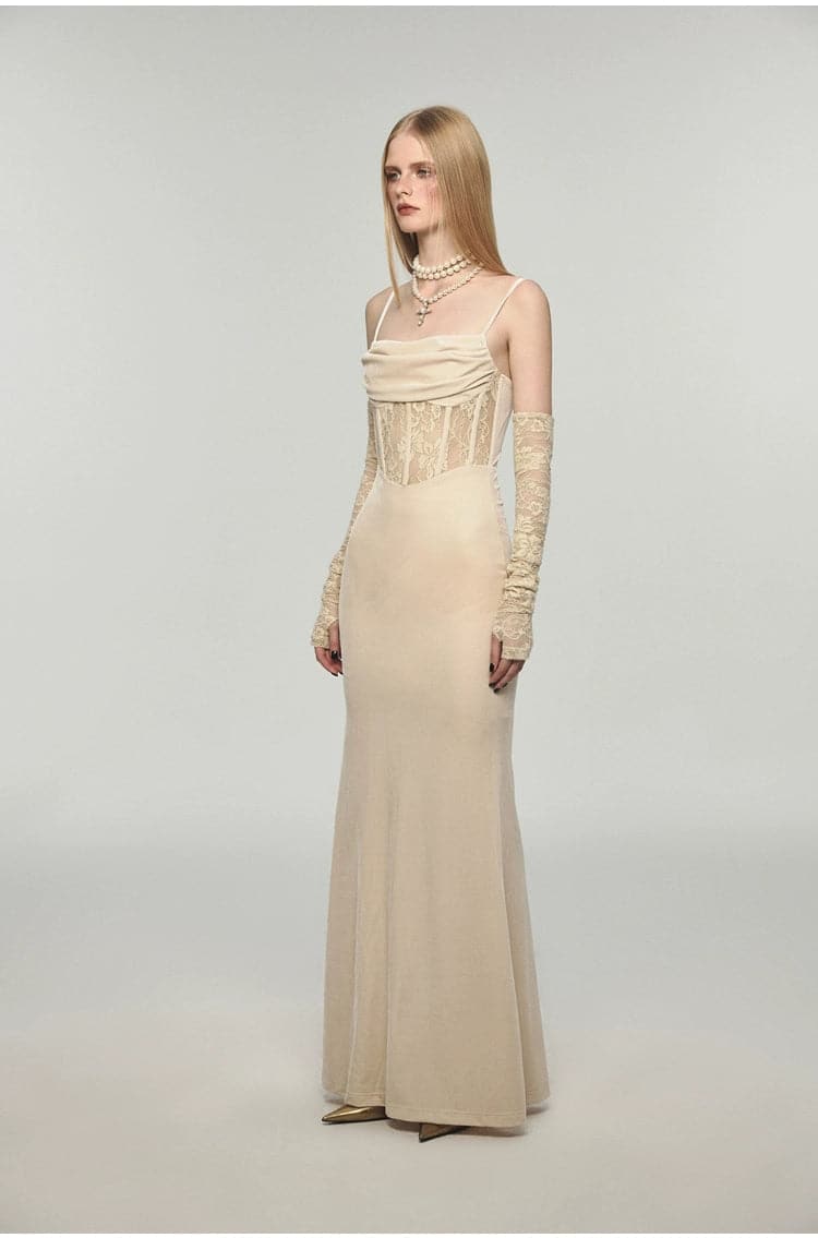 1Jinn Velvet Dress With Fishbone Straps - chiclara