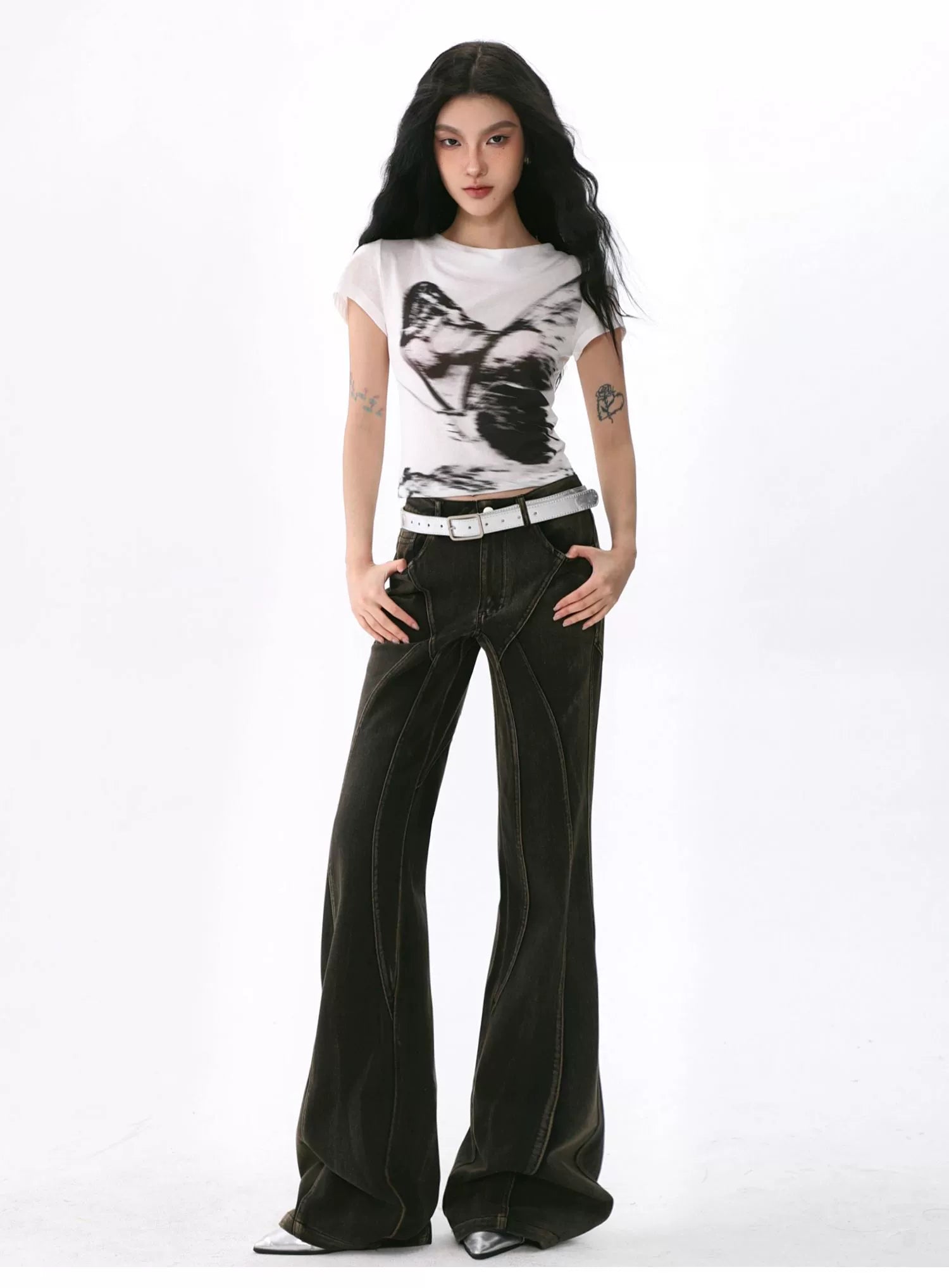 나비 프린트 반팔 티셔츠