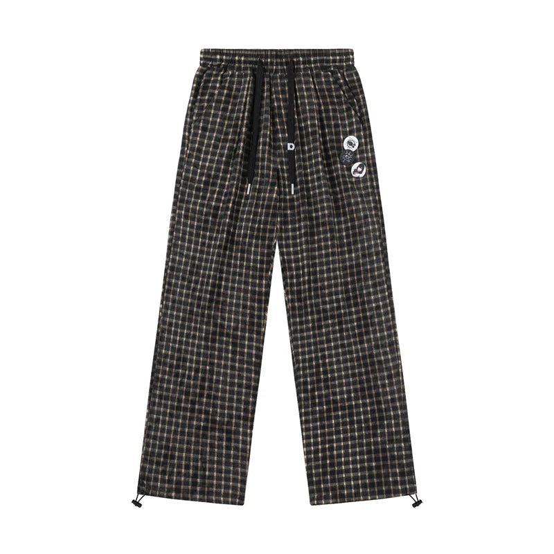 Check Print Wide Leg Track Pants