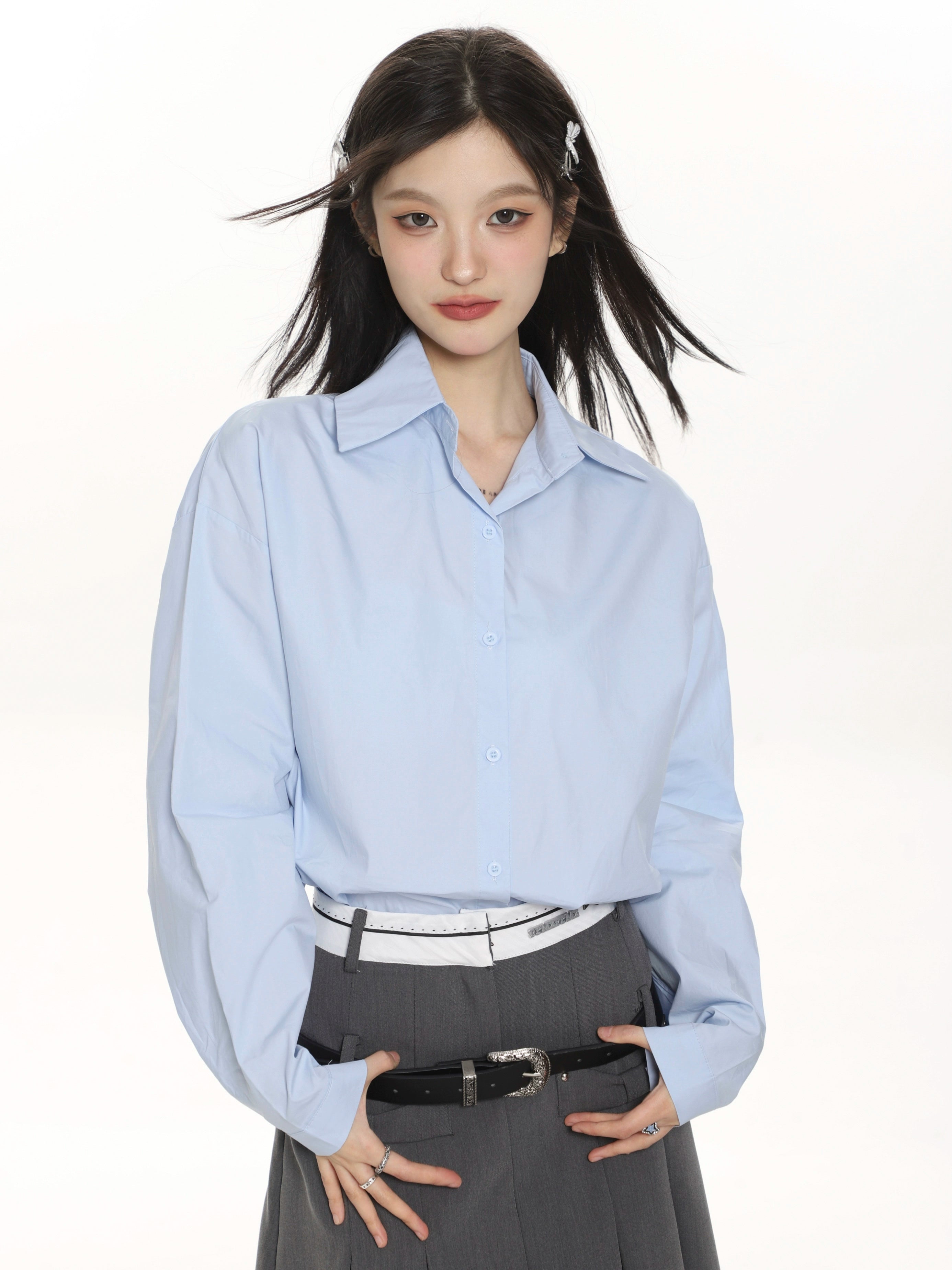 Weißes Button-Down-Hemd im Lagenlook Petite
