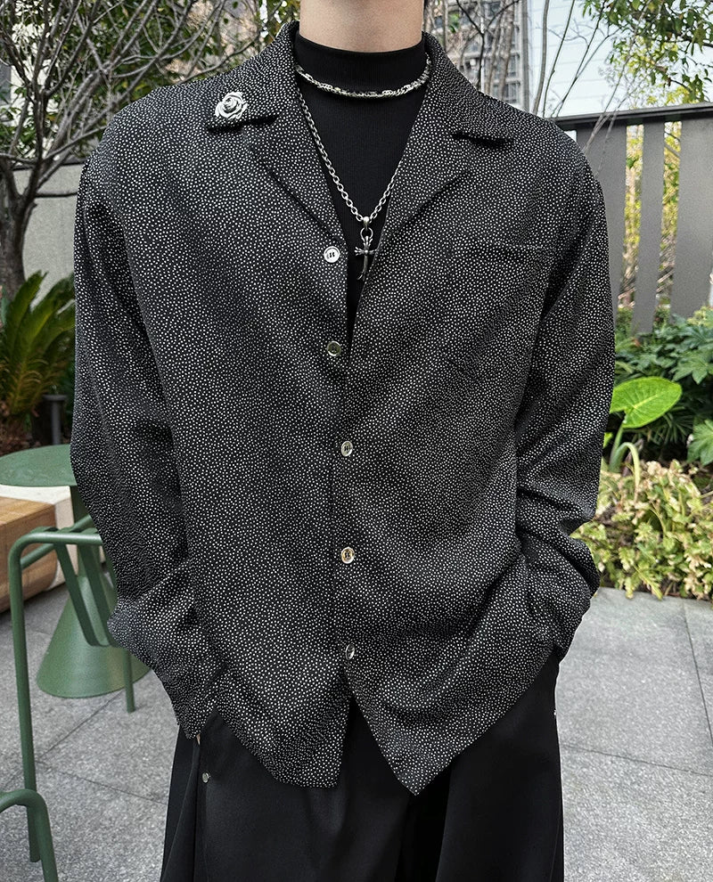 Starlit Static Shadow-Speck Satin Shirt
