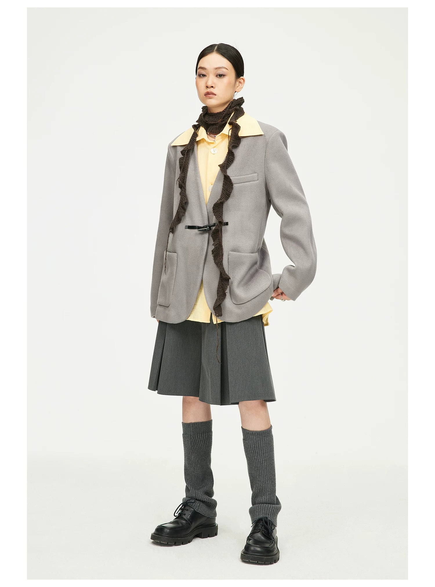 Toggle Closure Collarless Blazer
