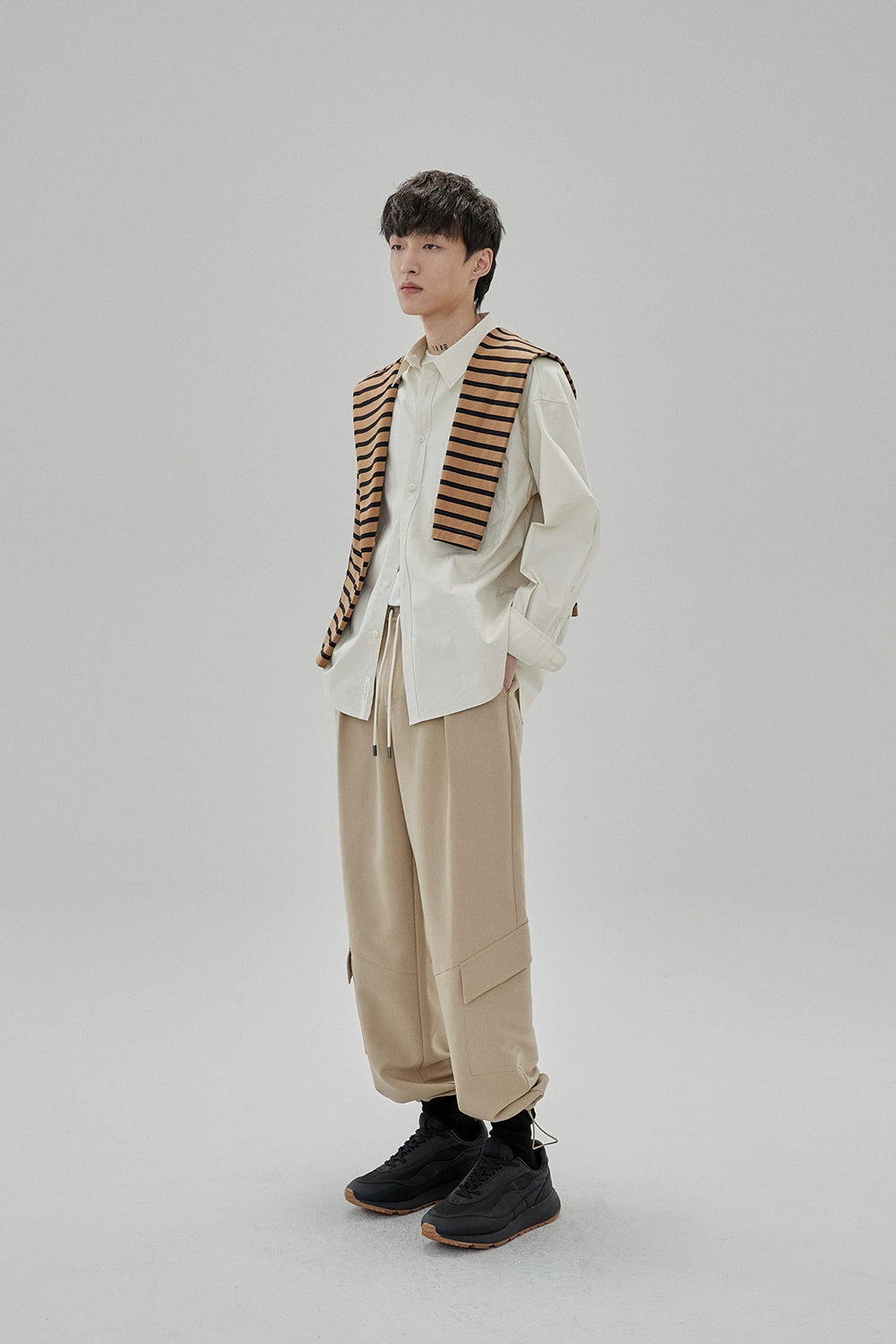 Draping Drawstring Cargo Casual Pants