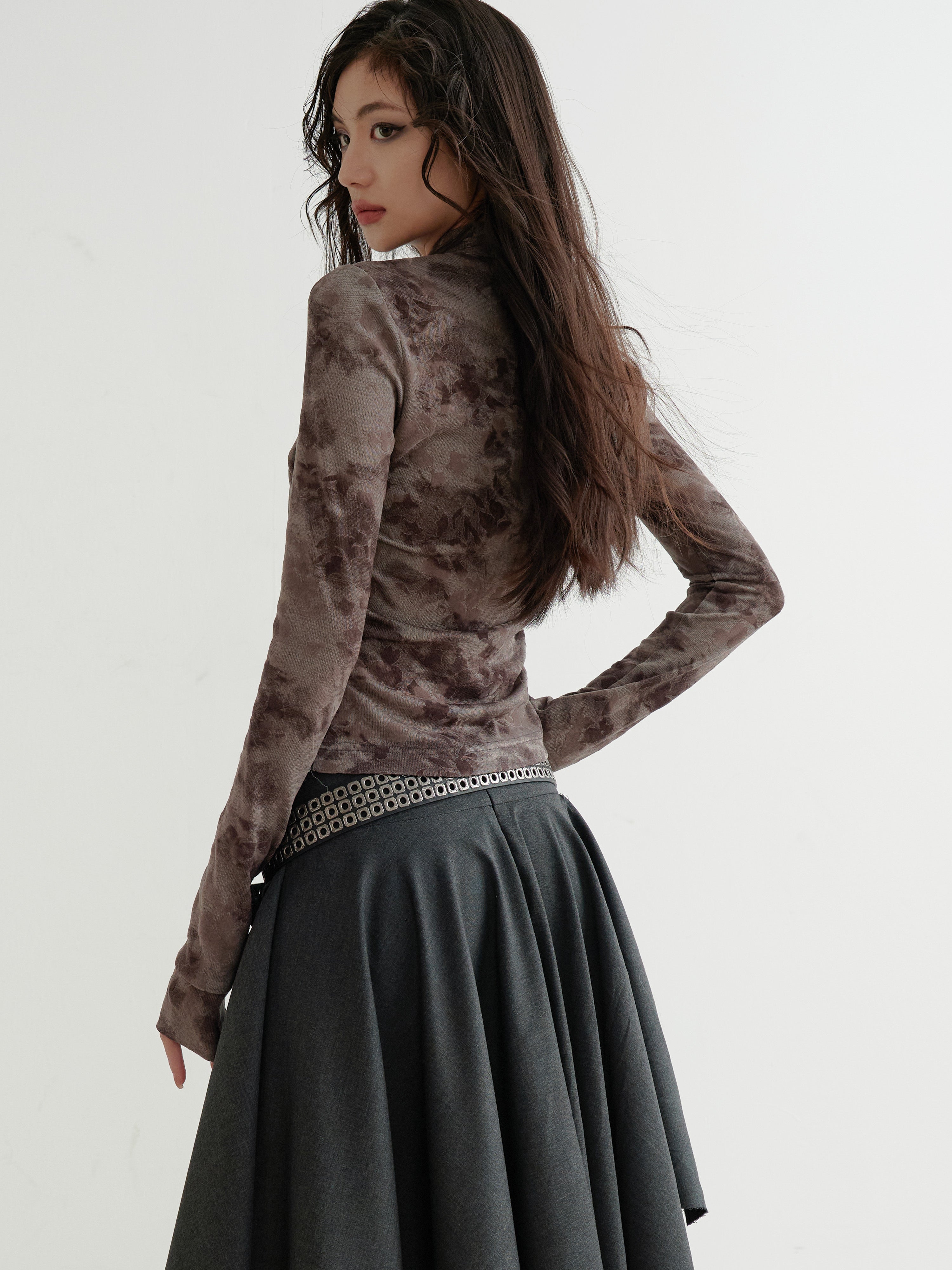 Tie Waist Marble Print Cardigan
