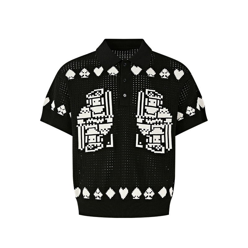 Pixel Heart Knit Polo Shirt