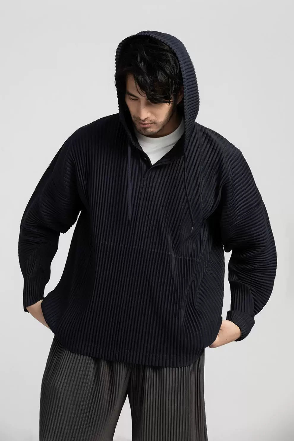 Glacier Wave Pleated Hoodie