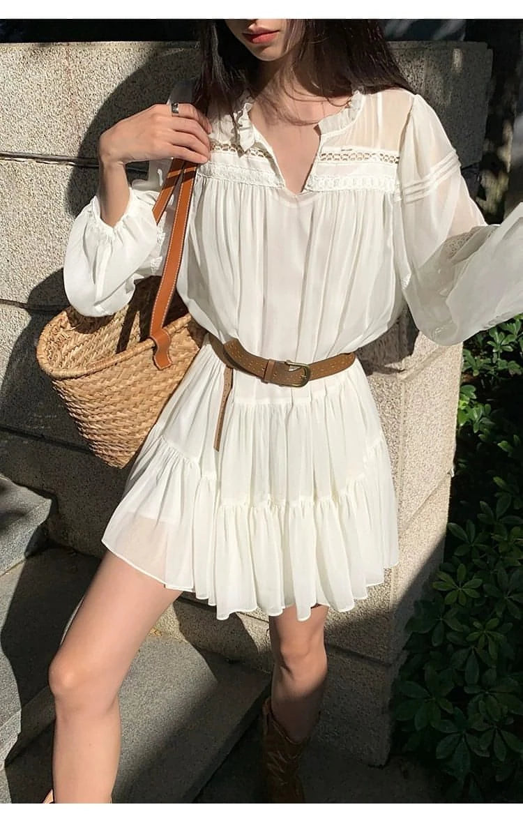 Summer French Style White Shirt Dress - chiclara