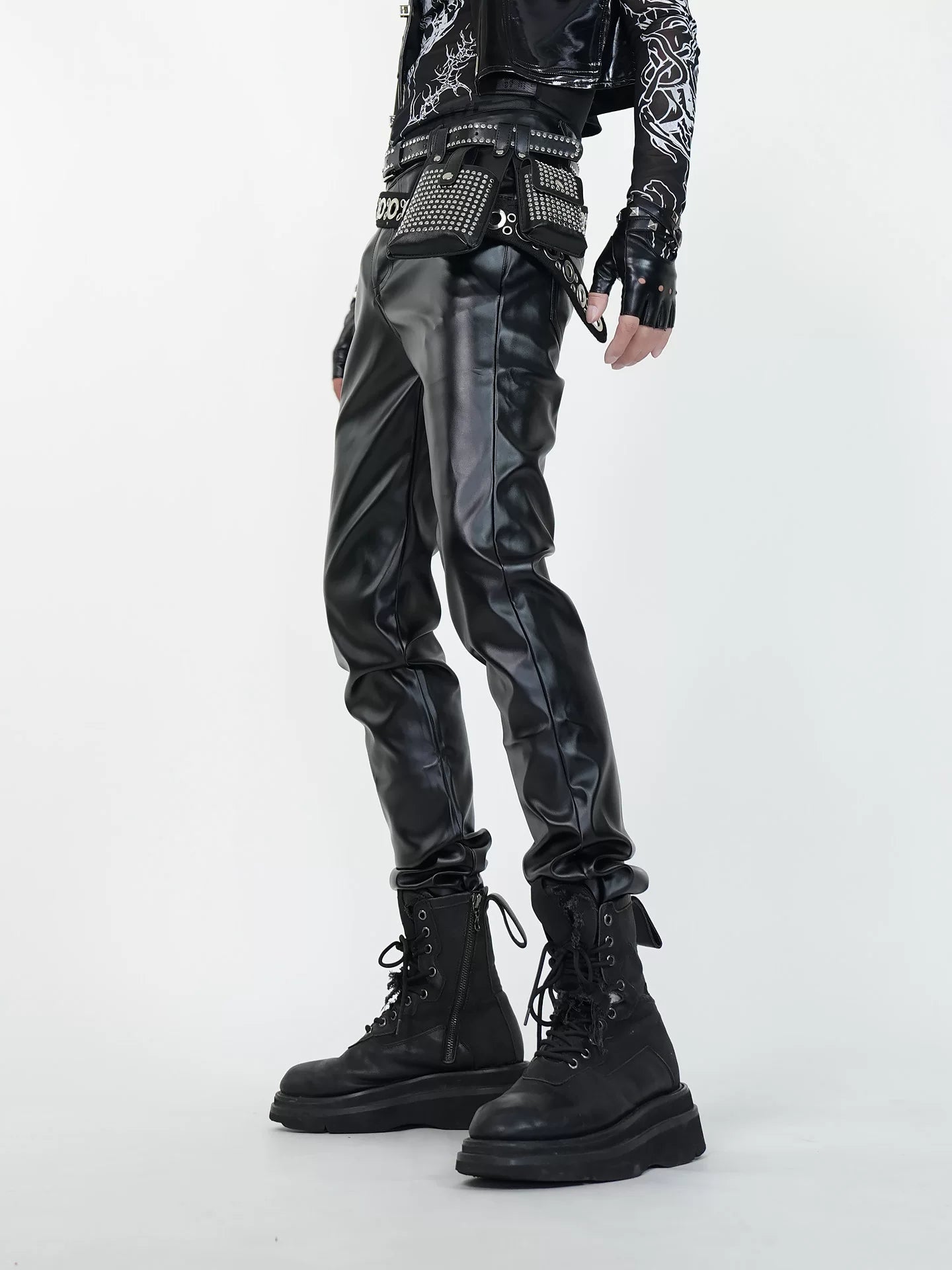 Nightcrawler Faux‑Leather Combat Pants