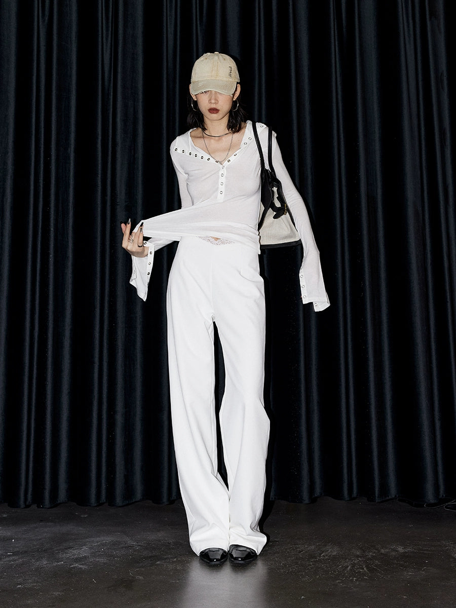 Moonlit Lace-Waist Wide-Leg Pants