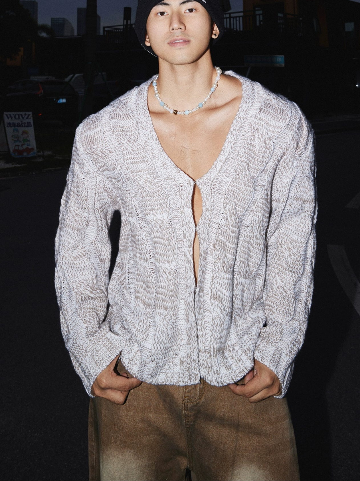 Frosted Cable Knit Slouch Cardigan