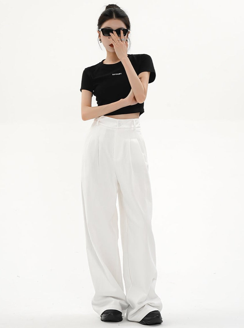 Pantalones palazzo de pierna ancha-pantalones de ajuste de cintura alta