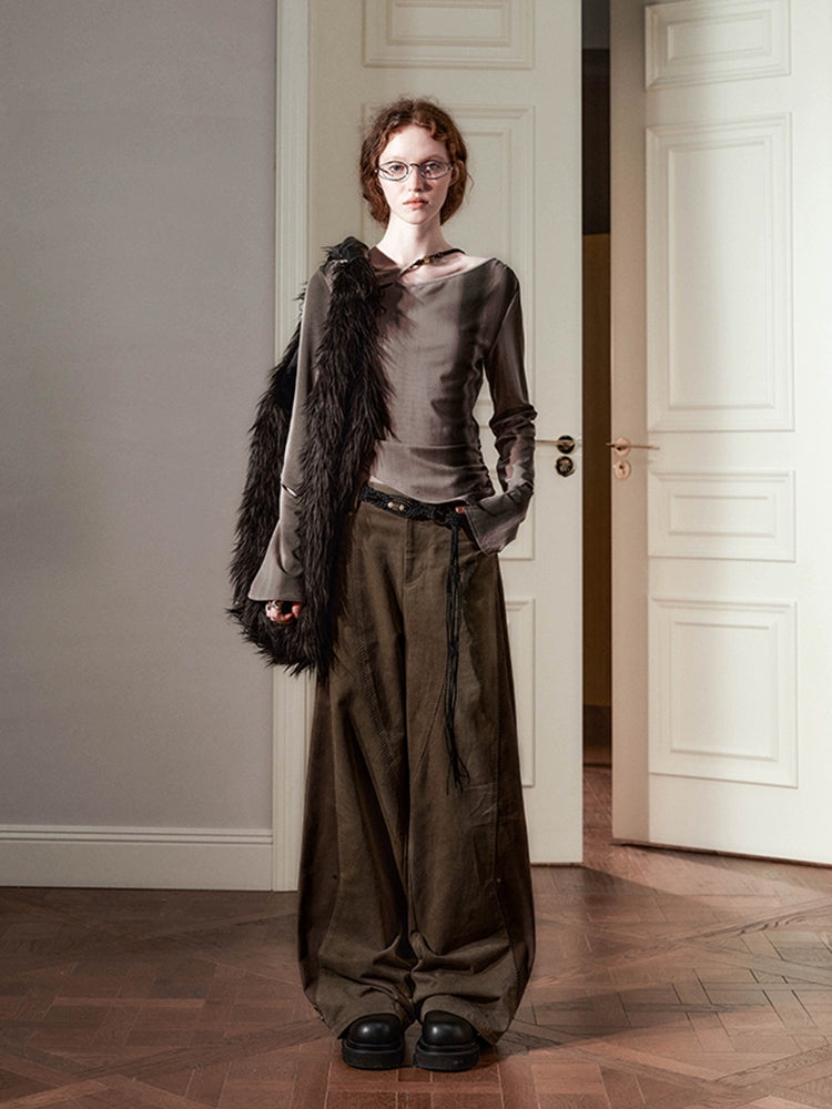 Artisan Stitch Detail Wide-Leg Pants