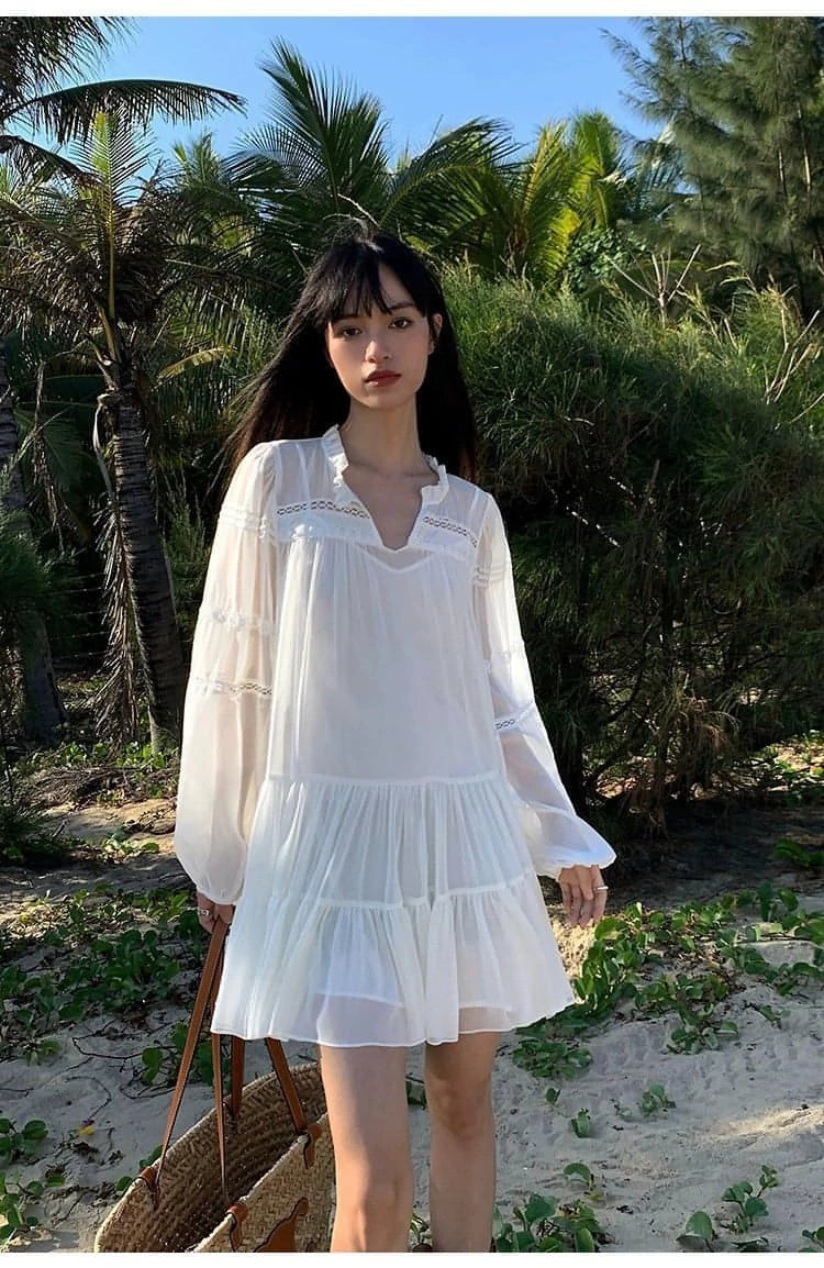 Summer French Style White Shirt Dress - chiclara
