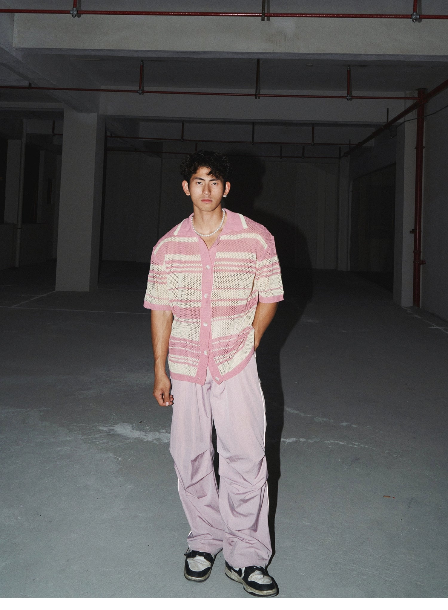 Hollow Out Niche Striped Shirt