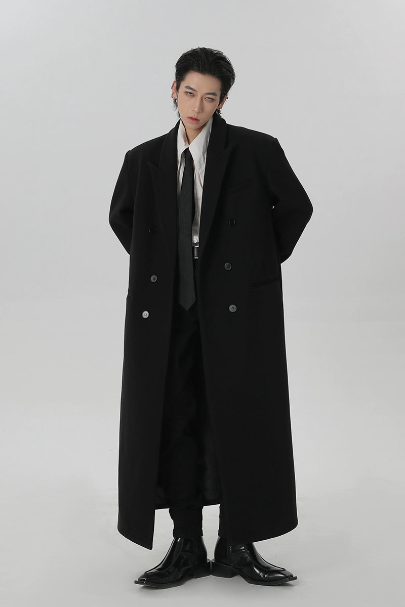 Long Black Double-Breasted Overcoat