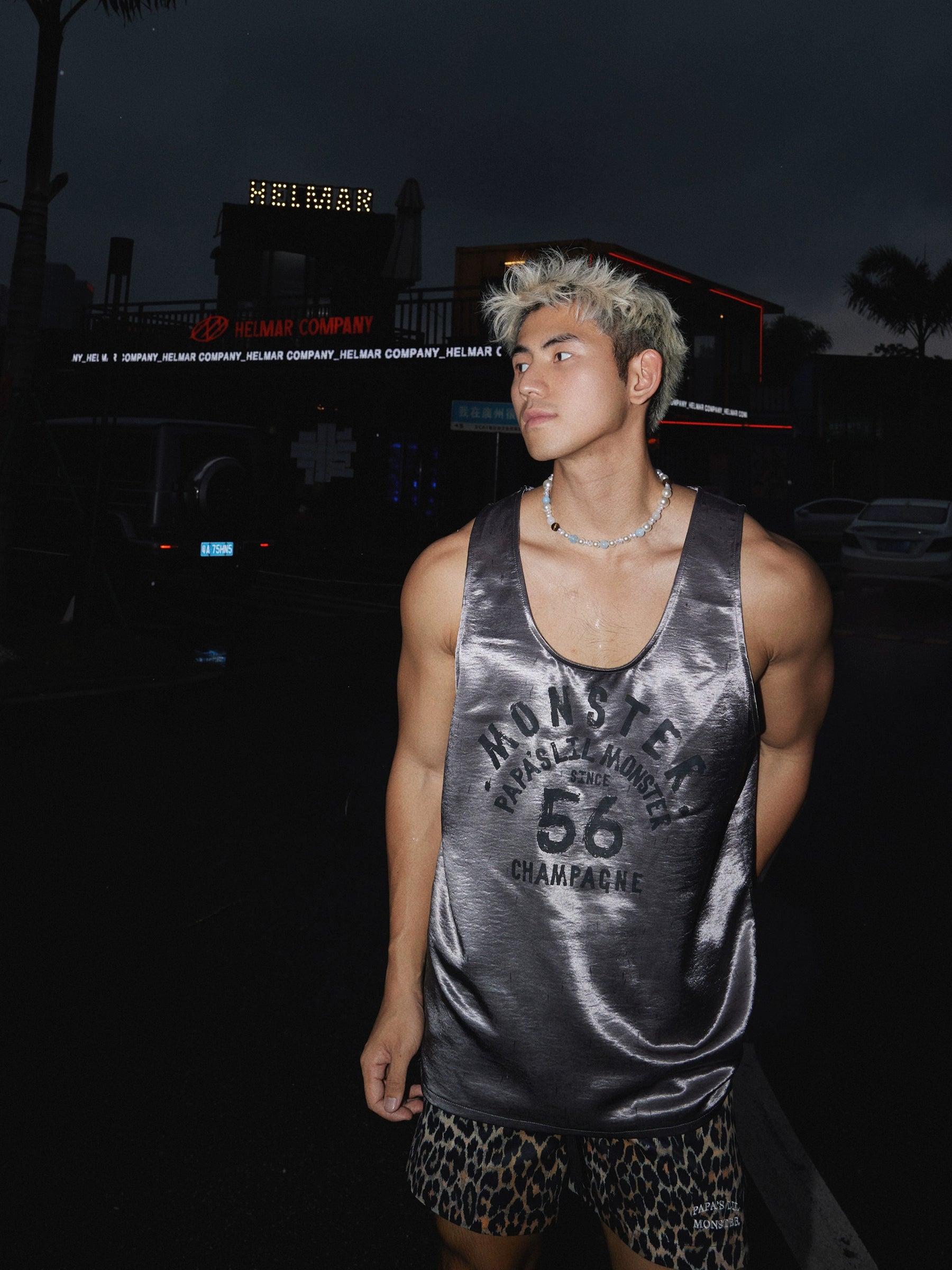 Metallic Silver Graphic Tank Top