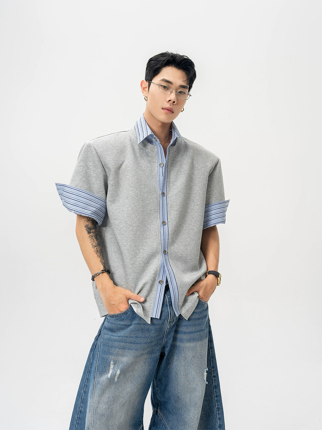 Dual Texture Fusion Button Shirt