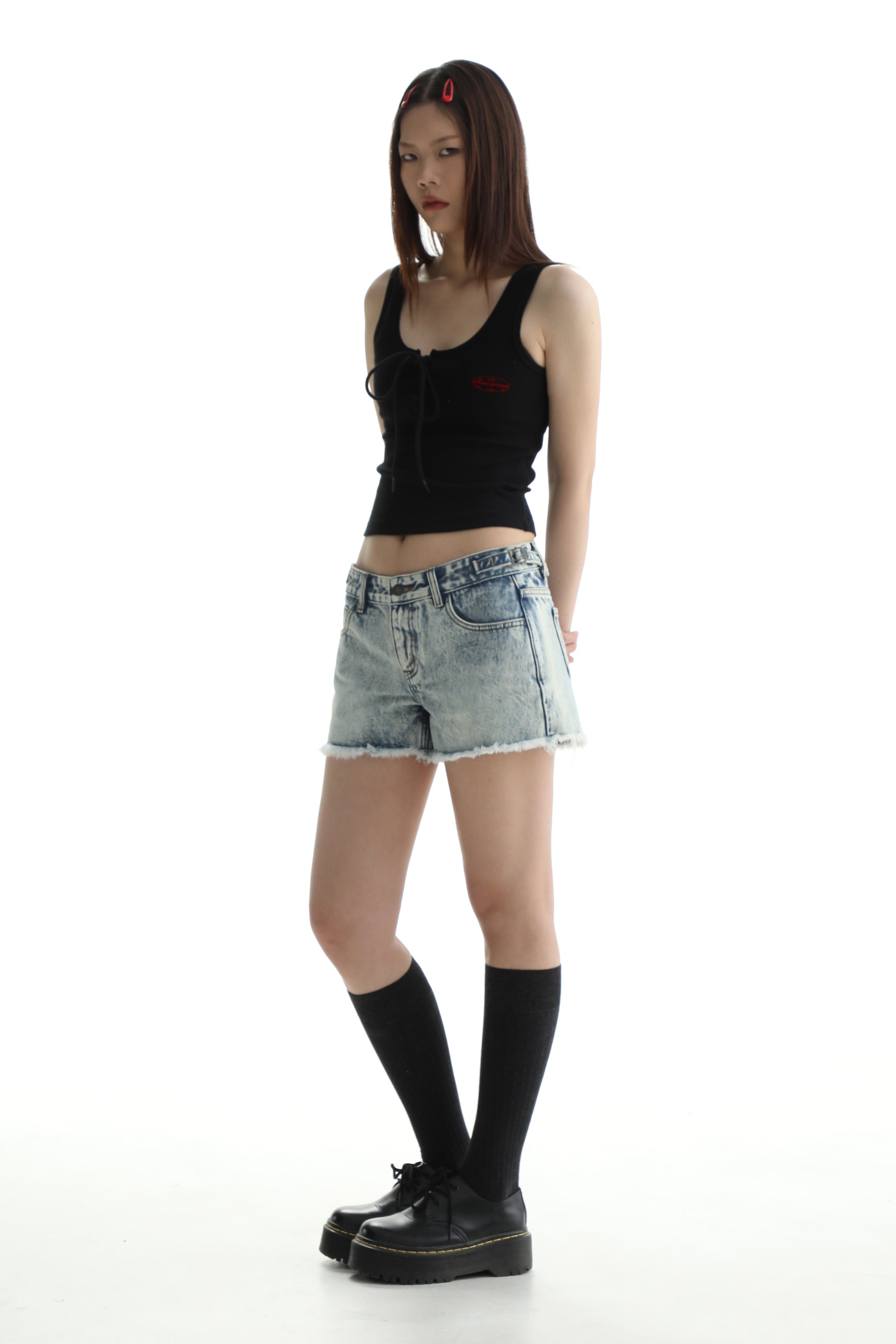 Denim Shorts & Jeans Set with Faded Raw Edges - chiclara