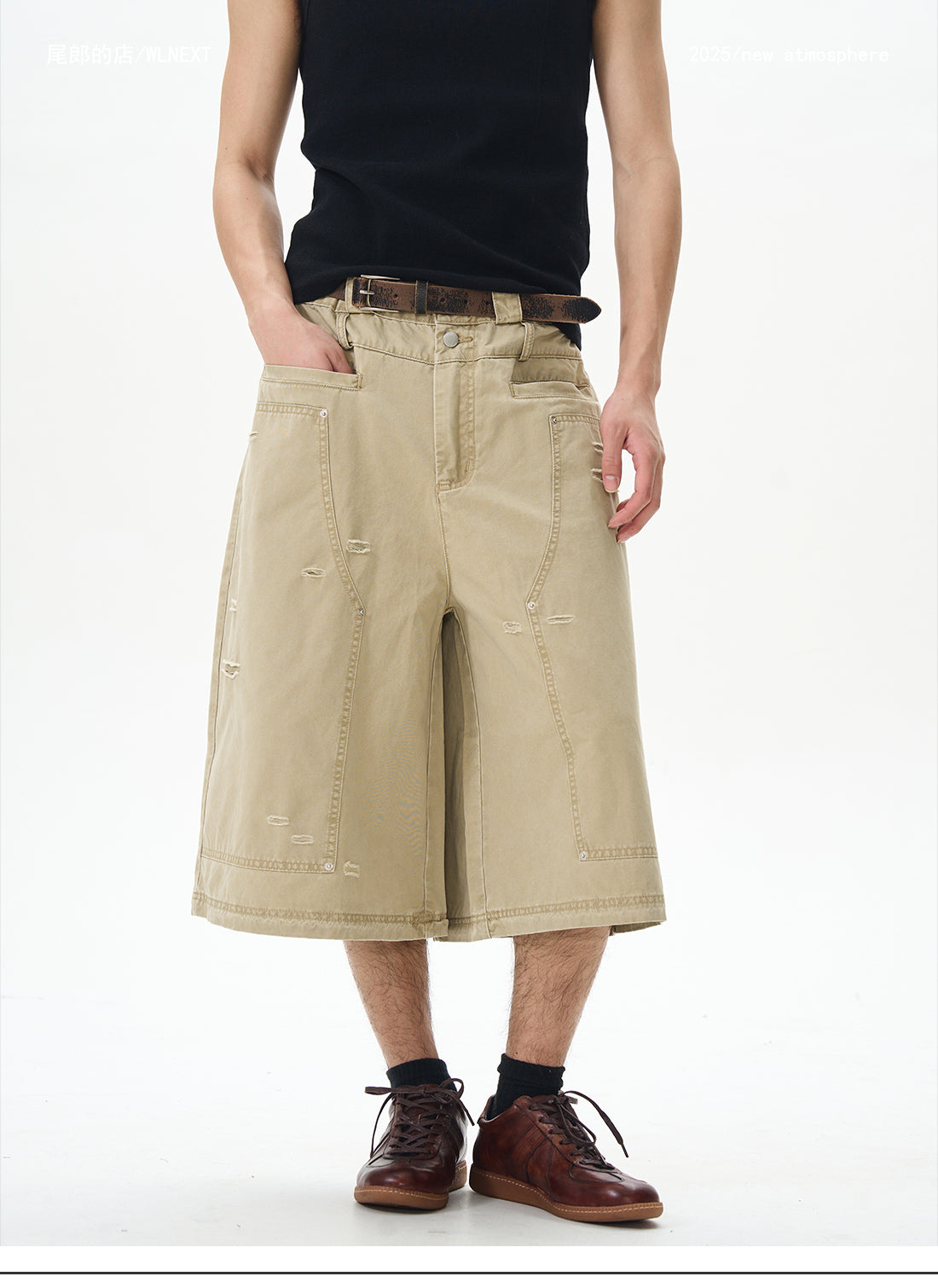 Distressed Grey Cargo Denim Shorts