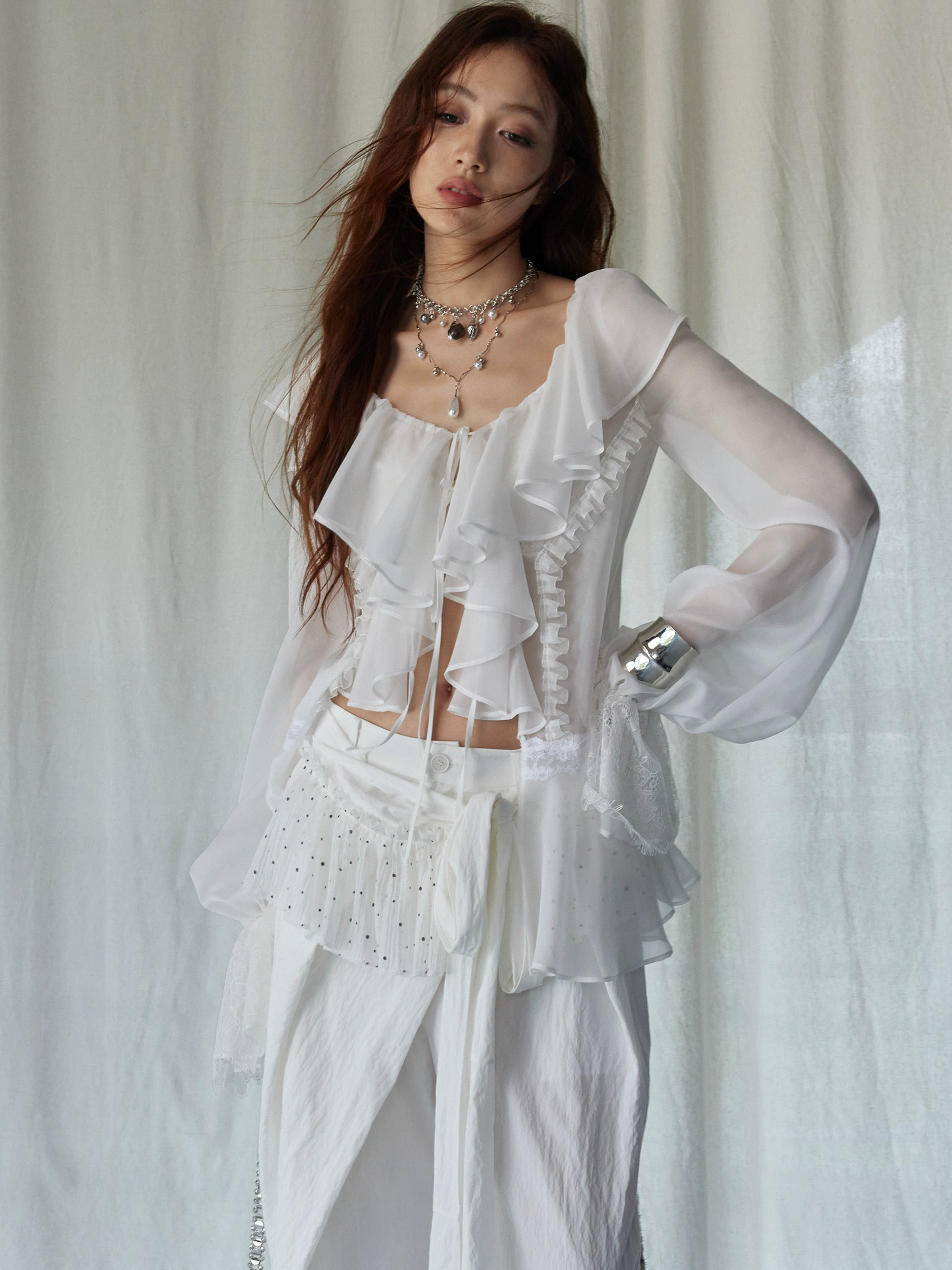 Ruffled White Off-Shoulder Romantic Blouse