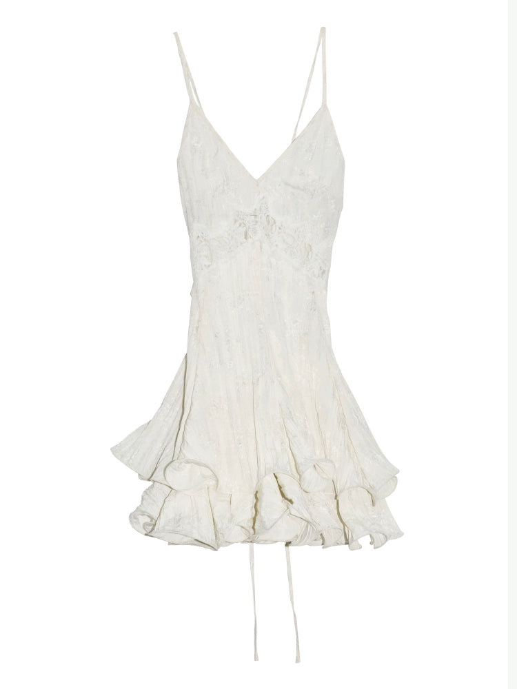 White Lace Slip Dress with Ruffle Hem