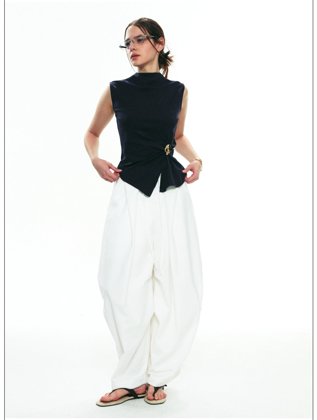 Sculptural Mock-Neck Blouse Set