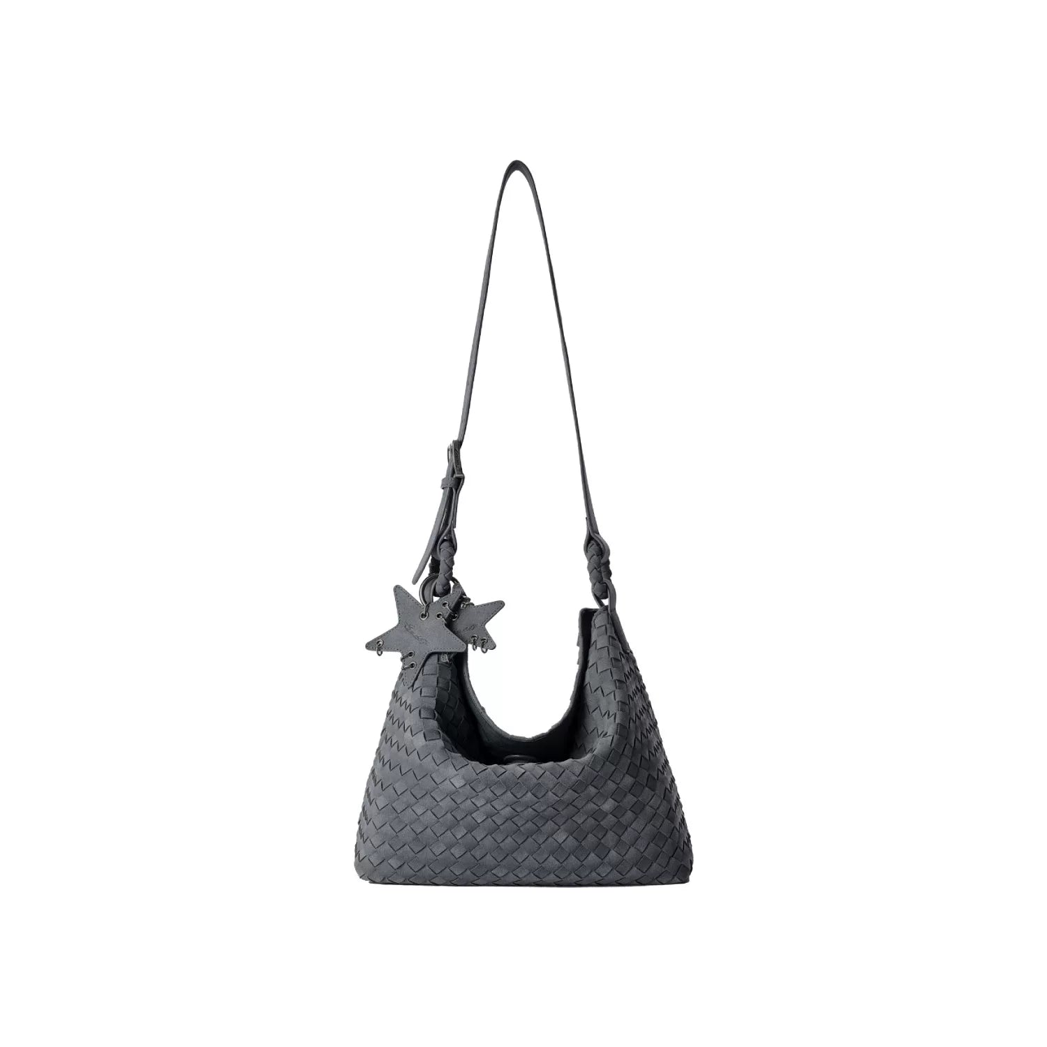 Suede Braided Star Shoulder Bag - Gray