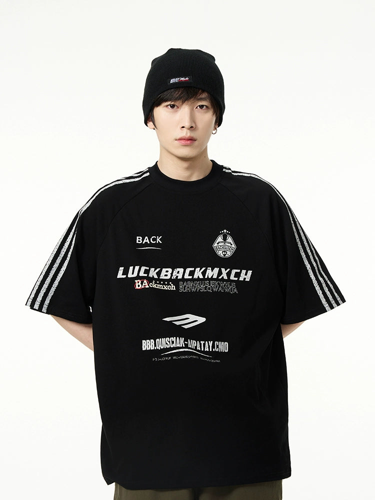 Oversized Graphic T-Shirt with White Stripe Sleeves