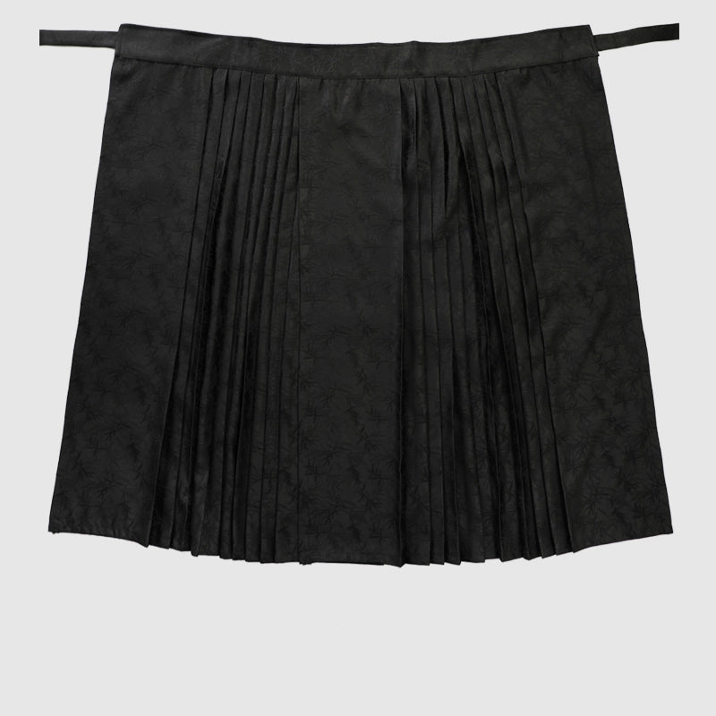 Black Jacquard Pleated Horse-Face Skirt