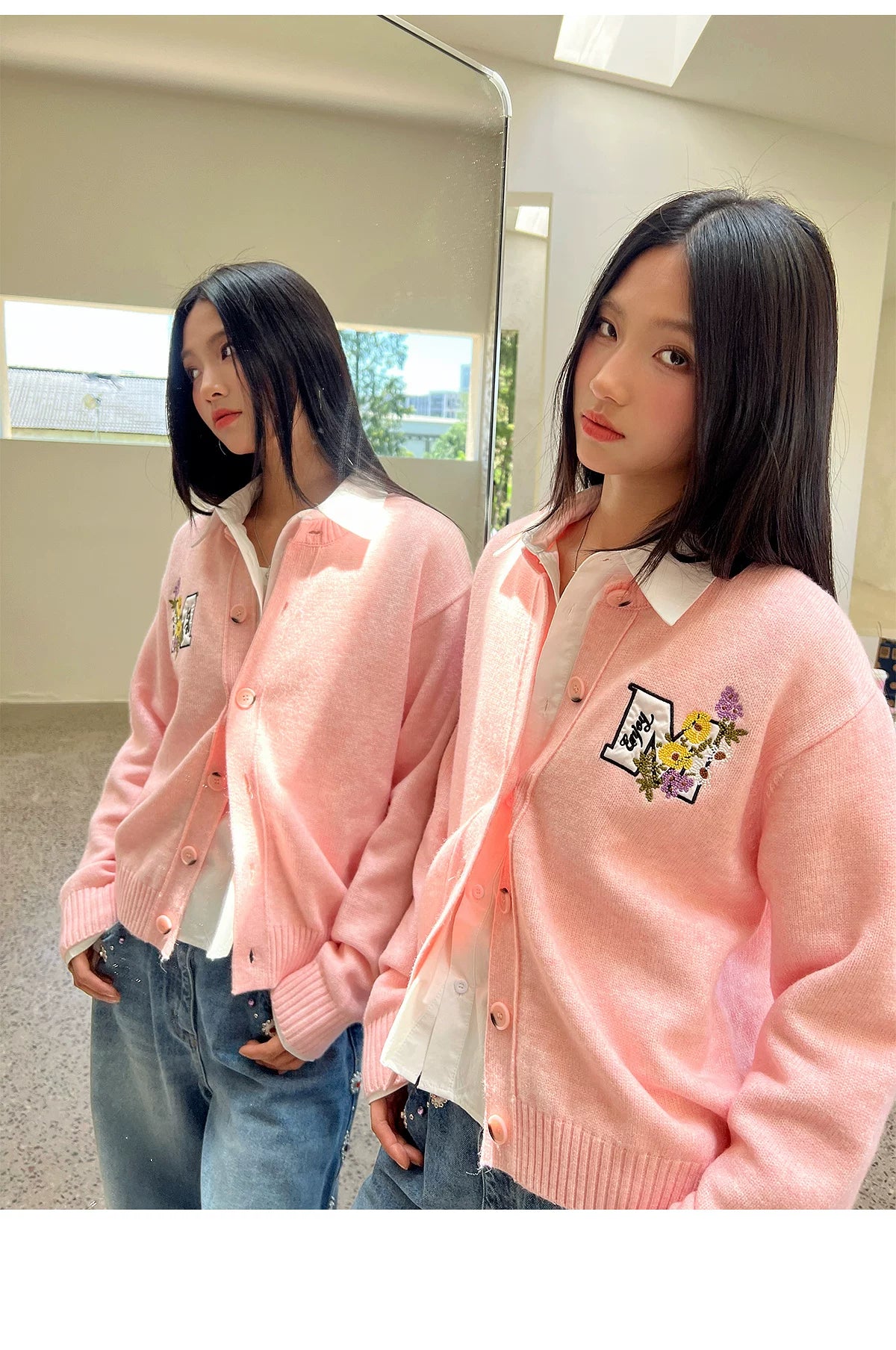 Floral Embroidered Button-Up Cardigan
