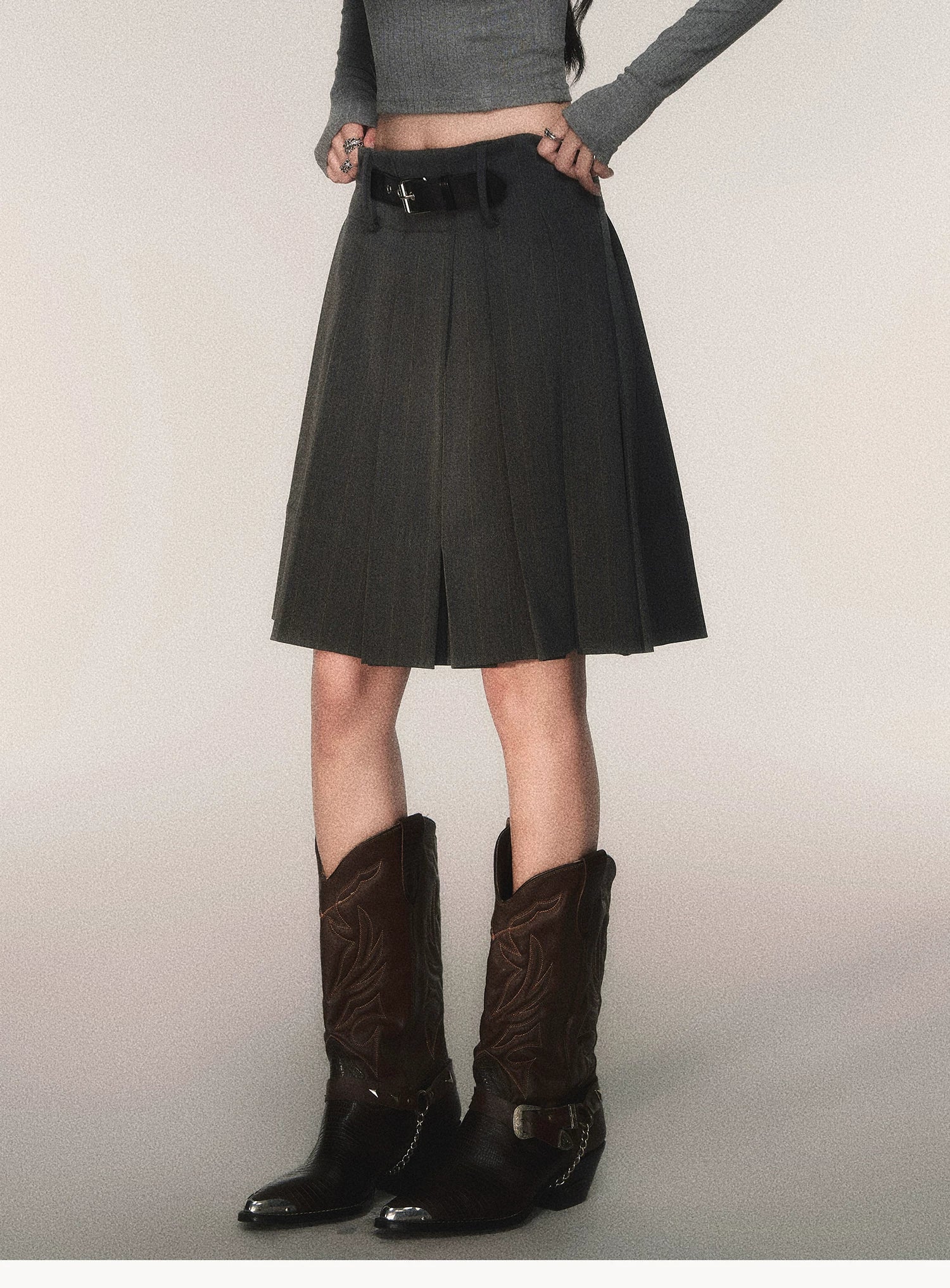 Riding Class Pleated Midi Skirt