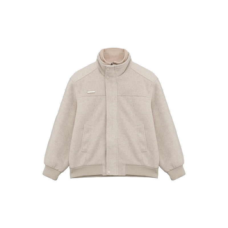 Bomber Jacket with Stand Collar and Ribbed Cuffs