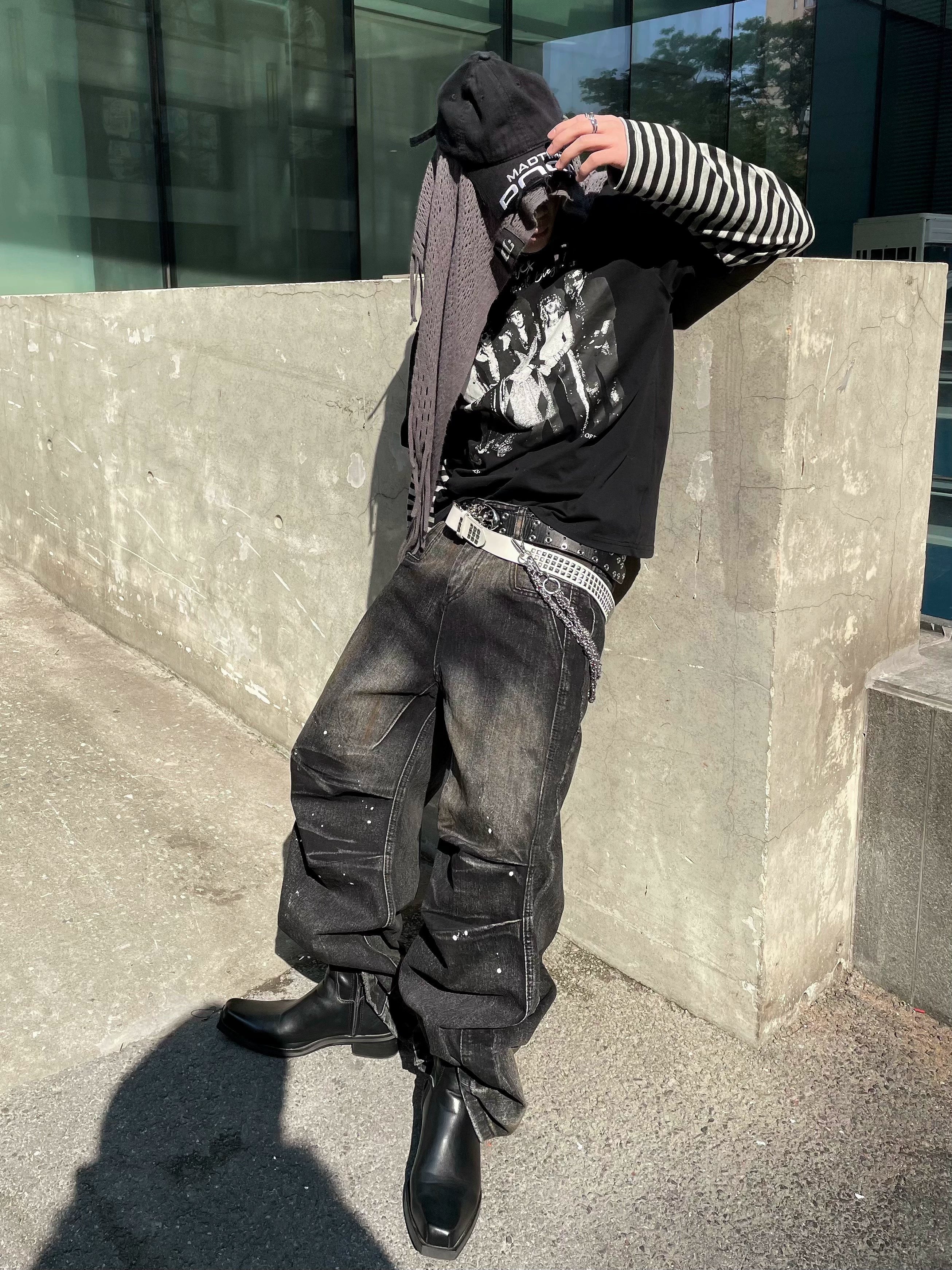 Vintage Band Graphic Tee with Striped Layered Sleeves